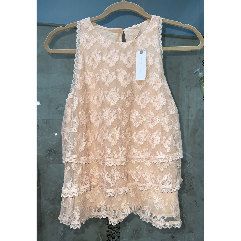 Anthropologie Women Blush Pink Peach Sleeveless Tiered Lace Blouse 4 NWT Boho